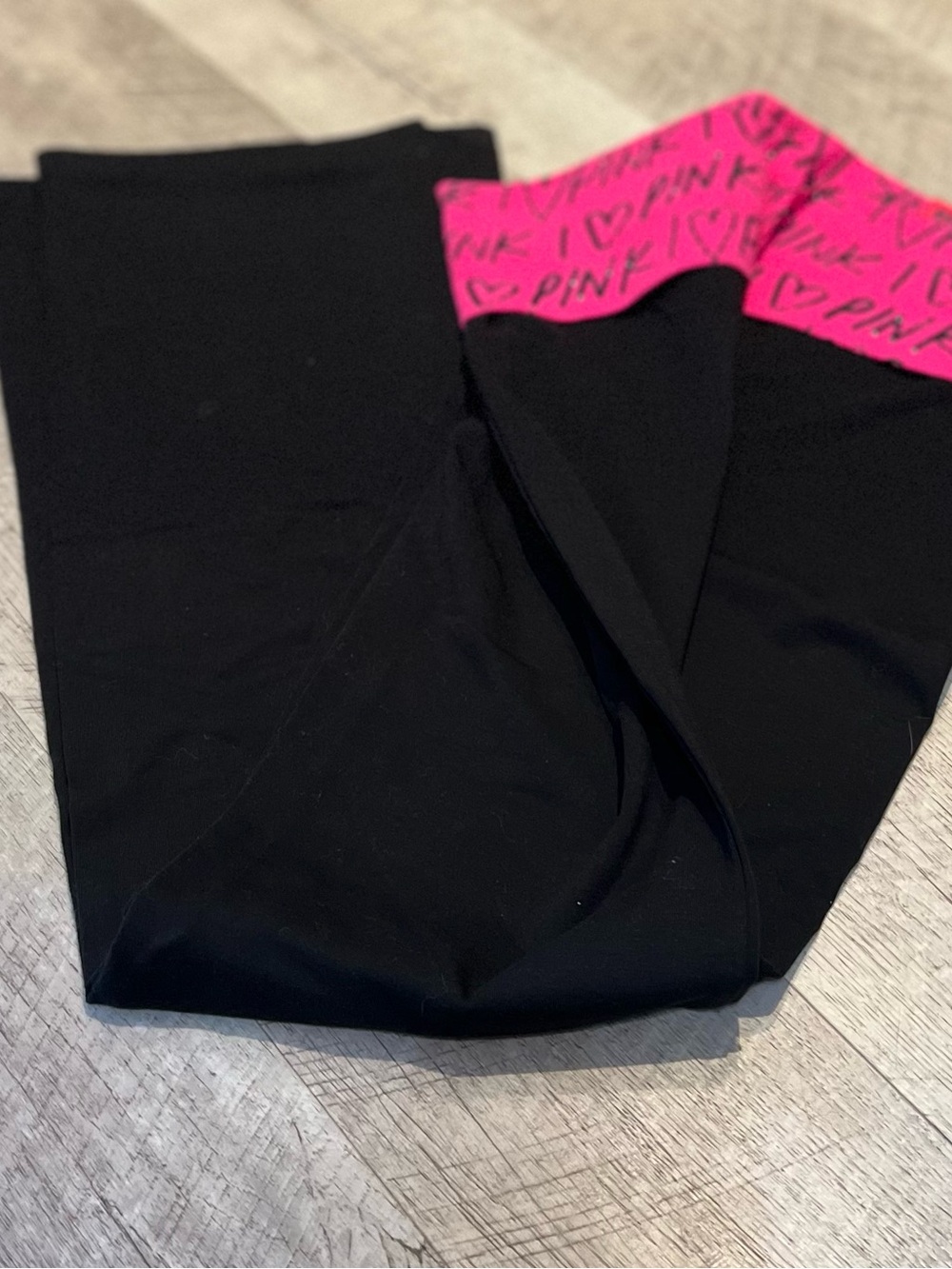 PINK by Victoria's Secret Black Leggings - Hot Pink Logo & Black Gem Waistband